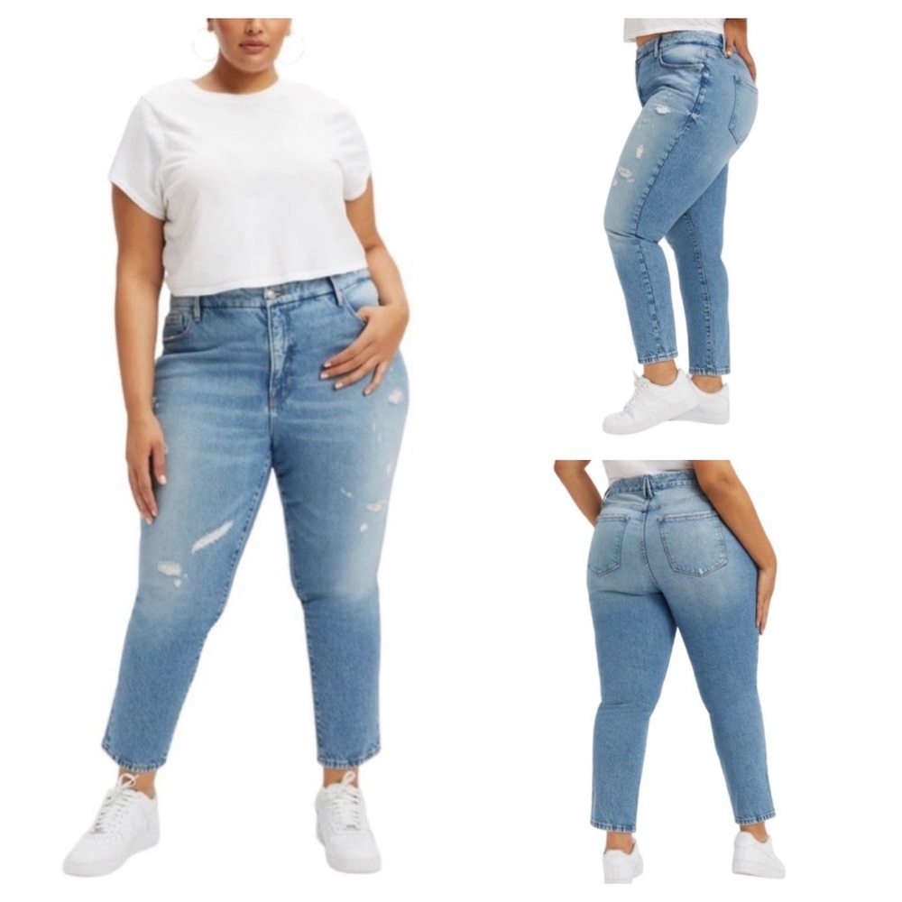 Good American Good Classic Blue Faded Distressed Jeans Plus Size 24